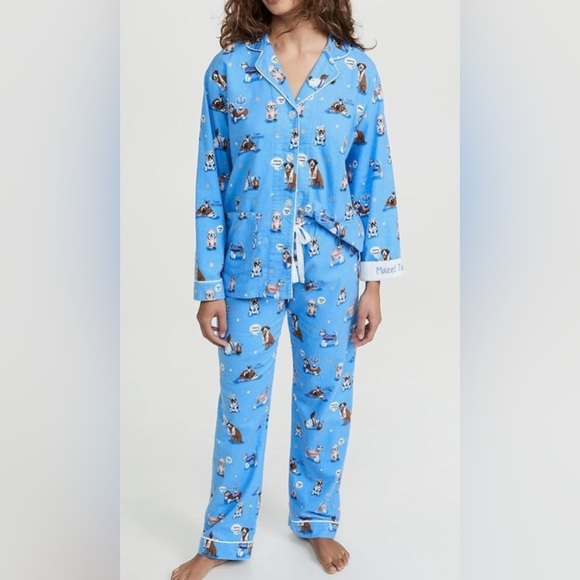 PJ Salvage Other - PJ Salvage Blue Happy Hanukkah DOGS Flannel Pajama Lounge Set MAZEL TOV Size XS